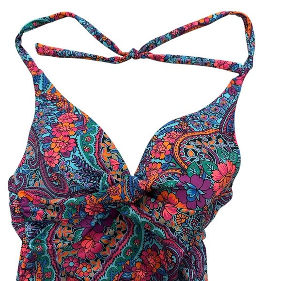 Moontide floral paisley twist front one piece swimsuit US 6 NWT - Picture 2 of 11